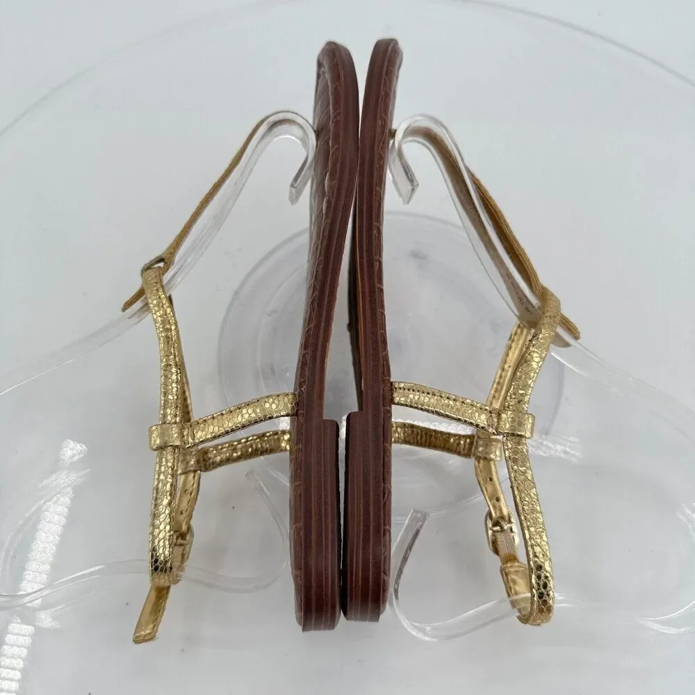 Sam Edelman Girls Gigi Thong Sandal Size 1 Gold Faux Leather Flat